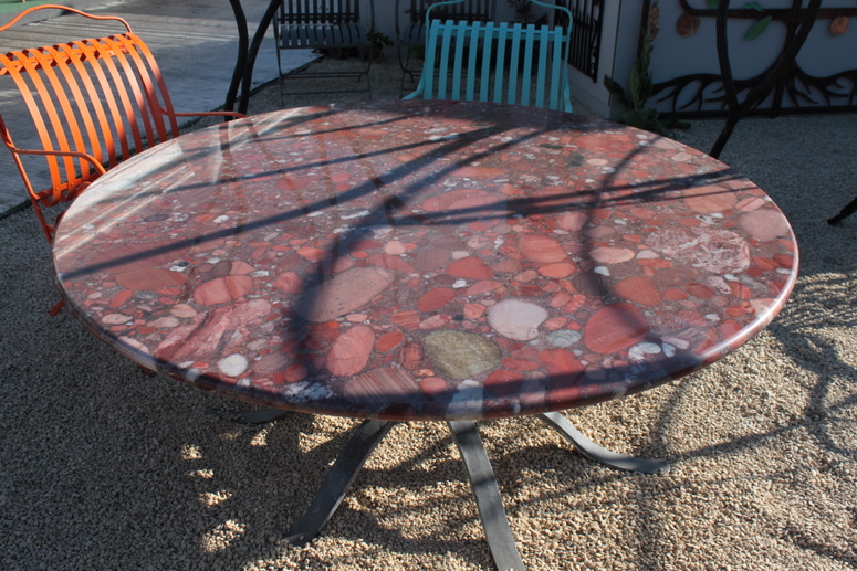 Colourful stone circular garden table - Chelsea Flower Show 2010 garden product review Colourful stone circular garden table