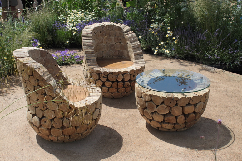 Recycled log garden furniture